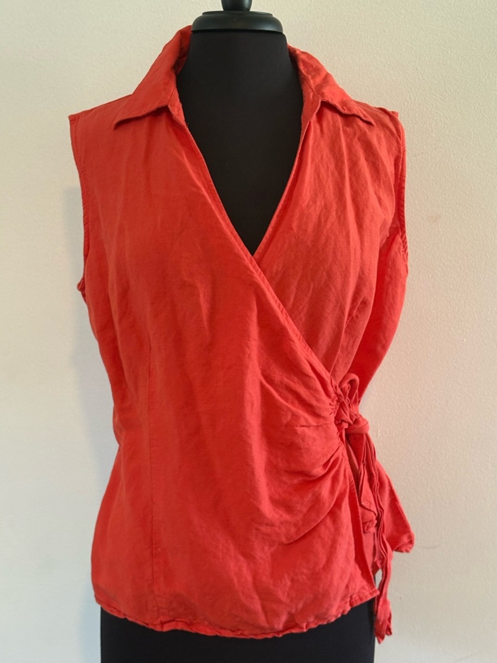 East 5th Sleeveless Wrap Li en Top in Bright Red with Side Tie Large